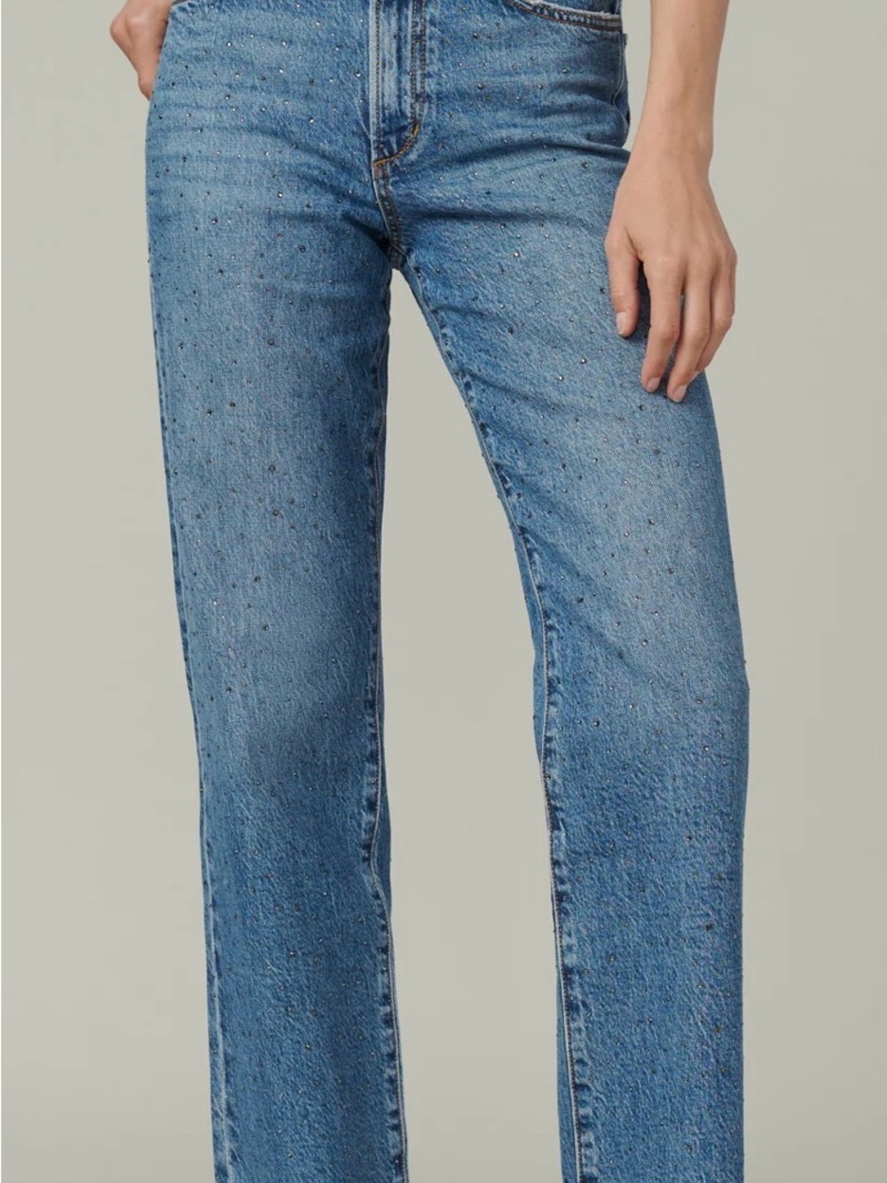 Joe's Jeans Mid-Rise Straight Leg Jeans in Denim Blue with rhinestones